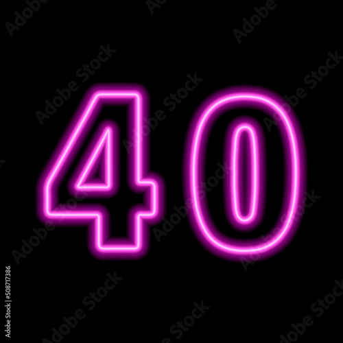 Neon pink number 40 on black background. Serial number, price, place