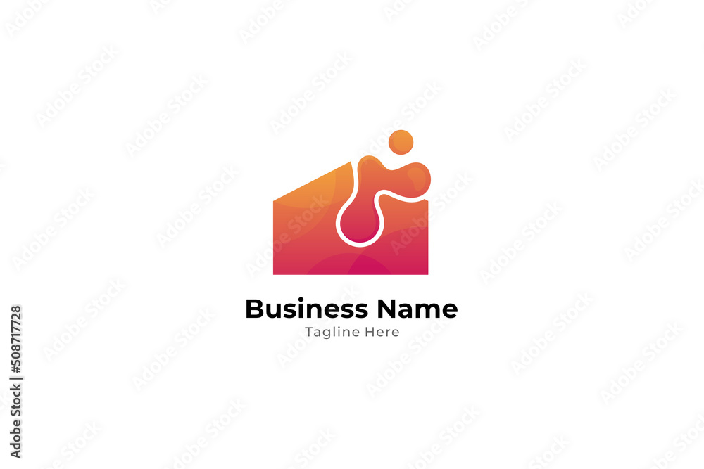 Tech house logo. Flat design style, color gradient, abstract, organic and modern. Suitable for meeting room, smart home, surveillance, virtual study, virtual watching.