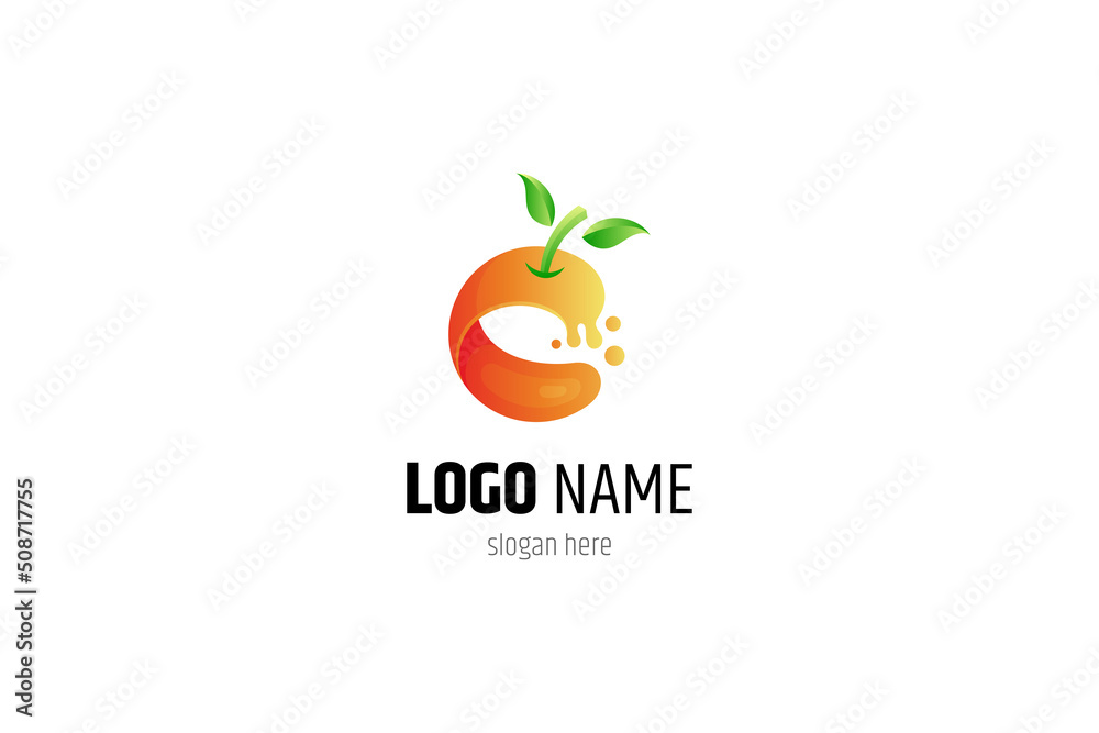 orange fruit logo with 3d shape in gradient orange color