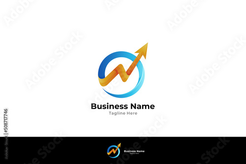 Up arrow logo in circle frame. Simple, abstract, modern, organic and economical 3d design style. suitable for marketing, accounting, commerce, finance, statistics.