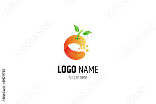 orange fruit logo with 3d shape in gradient orange color