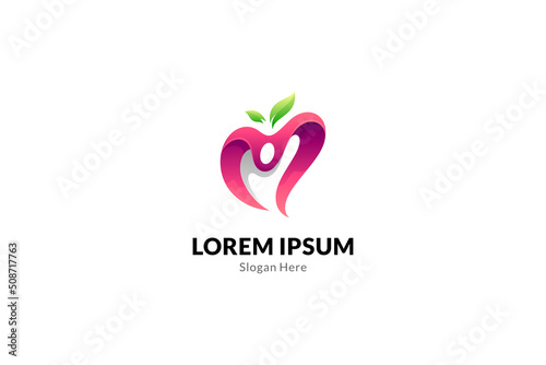 love people nature logo, people and love with 3d shape in gradient pink and green color