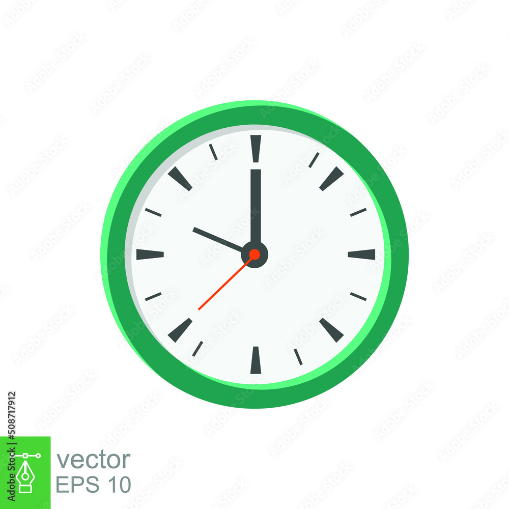 Analog clock flat icon. Time management symbol, chronometer with hour, minute and second arrow. Simple vector illustration isolated on white background. EPS 10. Analog clock flat icon. Time management symbol, chronometer with hour, minute and second arrow. Simple vector illustration isolated on white background. EPS 10.