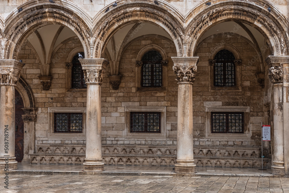 Ancient ornate carved building in the city of Dubrovnik