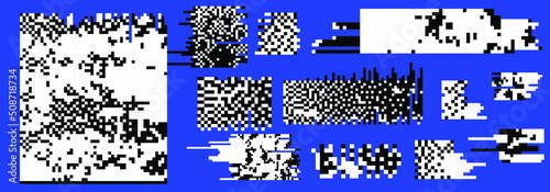 Trendy Data Moshing Pixelated Background. Abstract vector background with pixel bitmap glitches and flickers. 