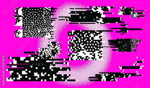 Trendy Data Moshing Pixelated Background. Abstract vector background with pixel bitmap glitches and flickers. 