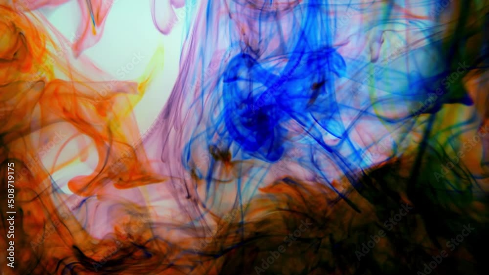Color paint splatter. Spray paint blot element. Colorful ink stains mess. Watercolor spots. Color paint drops in water.