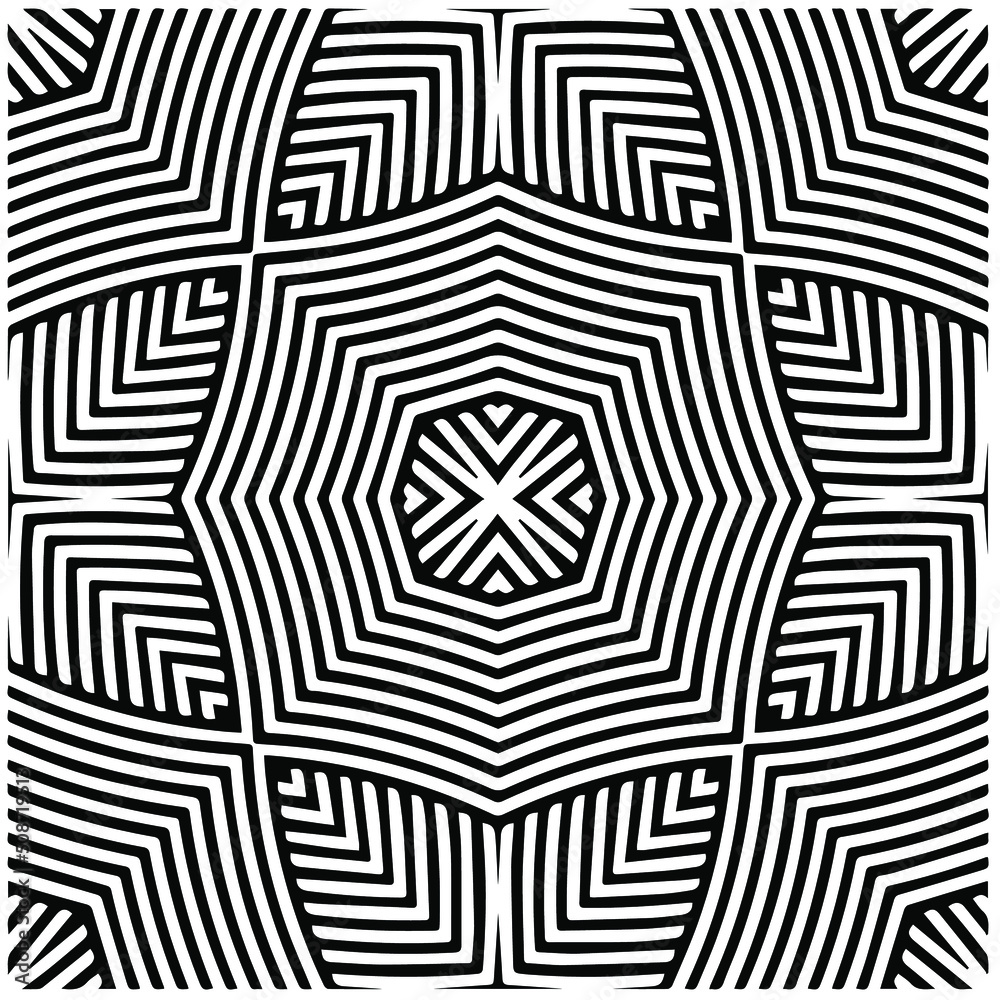 Abstract background with black and white mandala. Unique geometric vector swatch. Perfect for site backdrop, wrapping paper, wallpaper, textile and surface design. Abstract background with black and white mandala. Unique geometric vector swatch. Perfect for site backdrop, wrapping paper, wallpaper, textile and surface design.