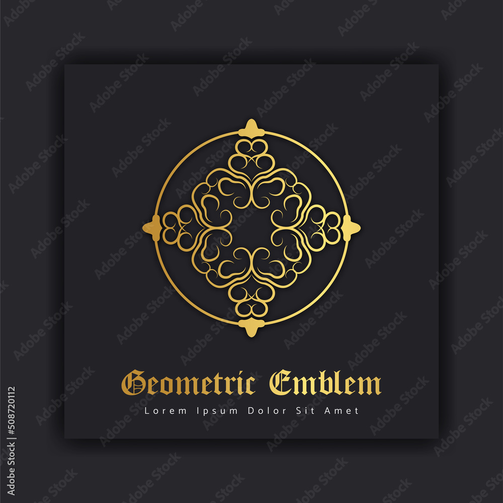 Luxury gold ornament emblem design stylish line art decorative logo. Hotel Label Template Luxury gold ornament emblem design stylish line art decorative logo. Hotel Label Template
