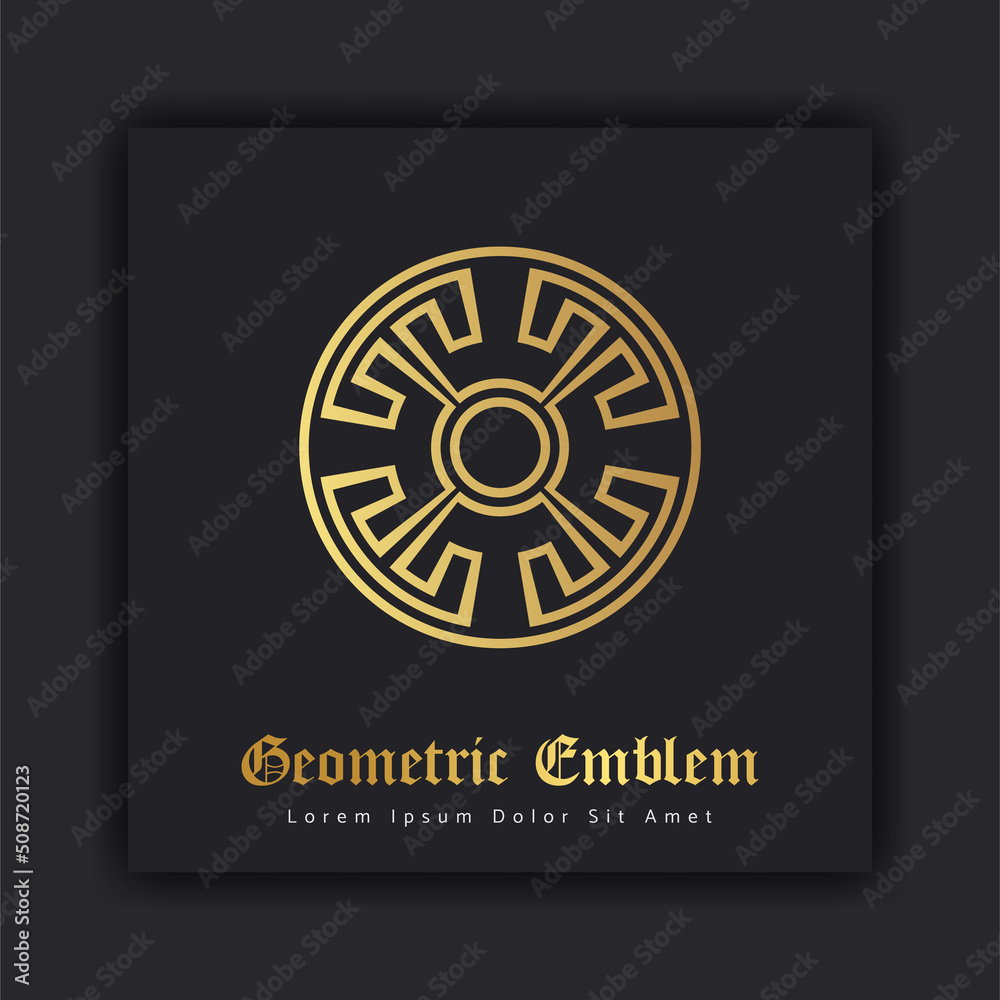Fototapeta premium Luxury gold ornament emblem design stylish line art decorative logo. Hotel Label Template