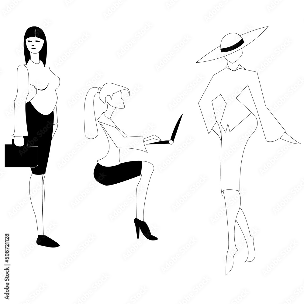 Business girls in vector black and white style Business girls in vector black and white style