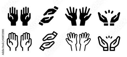 Hands icon vector set. Open and empty hand gesture collection, help symbol and holding concept.