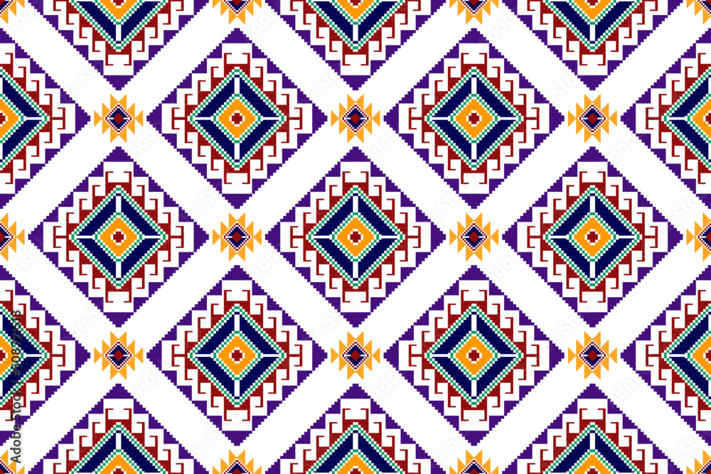 Ikat abstract geometric ethnic textile seamless pattern design. Aztec fabric carpet mandala ornaments textile decorations wallpaper. Tribal boho native textile turkey traditional embroidery vector 