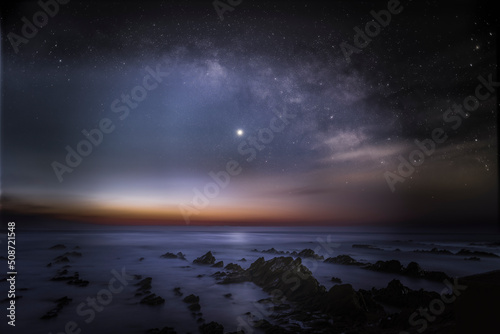 明けの明星　夜明けと天の川