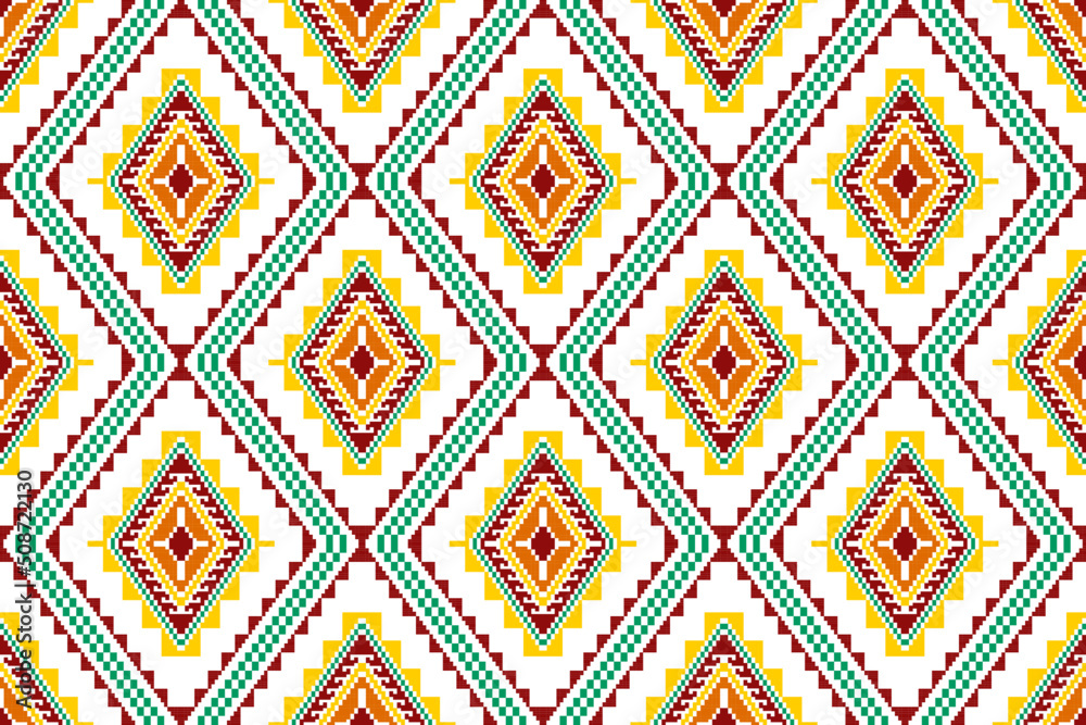 Ikat abstract geometric ethnic textile seamless pattern design. Aztec fabric carpet mandala ornaments textile decorations wallpaper. Tribal boho native textile turkey traditional embroidery vector Ikat abstract geometric ethnic textile seamless pattern design. Aztec fabric carpet mandala ornaments textile decorations wallpaper. Tribal boho native textile turkey traditional embroidery vector