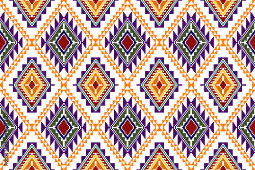 Ikat abstract geometric ethnic textile seamless pattern design. Aztec fabric carpet mandala ornaments textile decorations wallpaper. Tribal boho native textile turkey traditional embroidery vector 