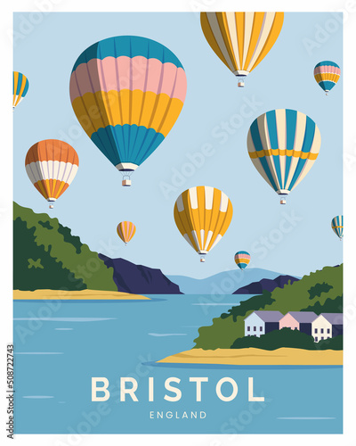 Papier peint hot air balloon festival in bristol england vector illustration background for poster, poscard, art print with minimalist style