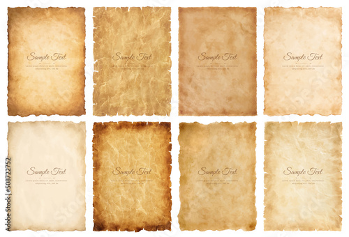 Vector collection set old parchment paper sheet vintage aged or texture isolated on white background