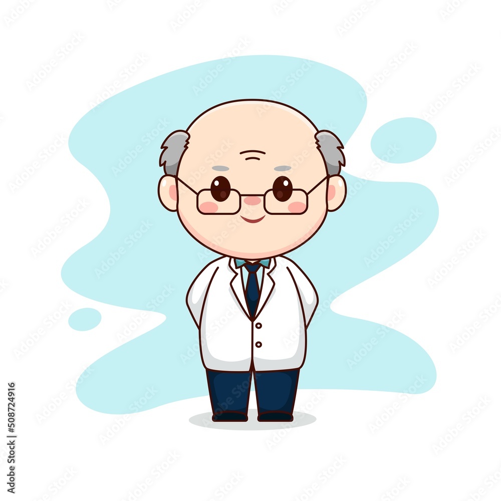 Illustration of professor or scientist kawaii chibi cartoon character design Illustration of professor or scientist kawaii chibi cartoon character design
