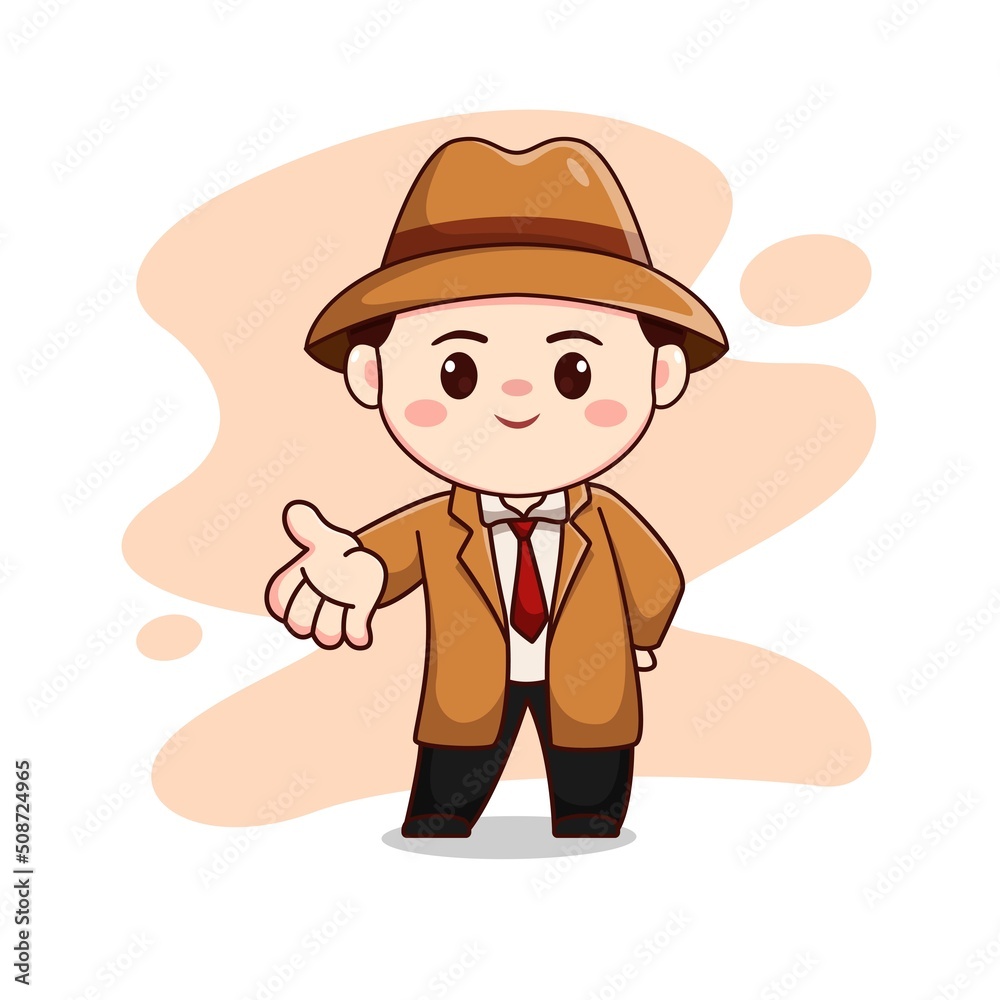 Illustration of cute detective chibi character