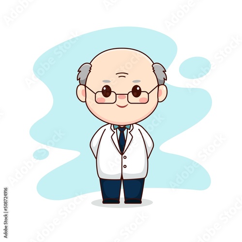 Illustration of professor or scientist kawaii chibi cartoon character design