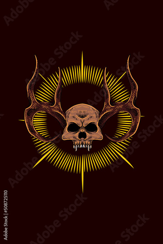 Horned deer skull vector illustration