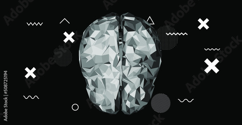 3D low-poly model of a human brain. Concept of the neural network and AI.