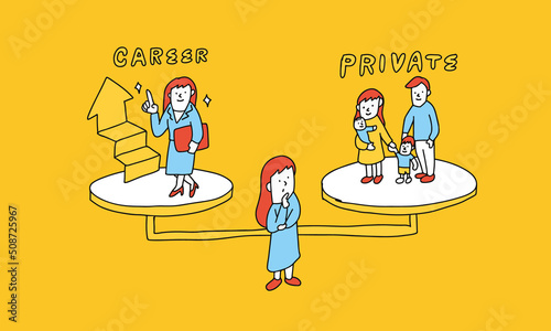 産育休でキャリアが分断されるのでは？と迷う女性のイラスト
