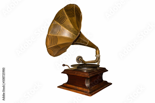 Old gramophone - isolated on a white background