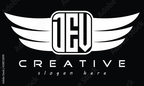 DEV three Letter wing symbol minimalist creative concept icon professional logo design, Vector template