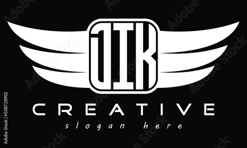 DIK three Letter Wings Flying Initial wing symbol minimalist creative concept flag icon professional logo design Vector template