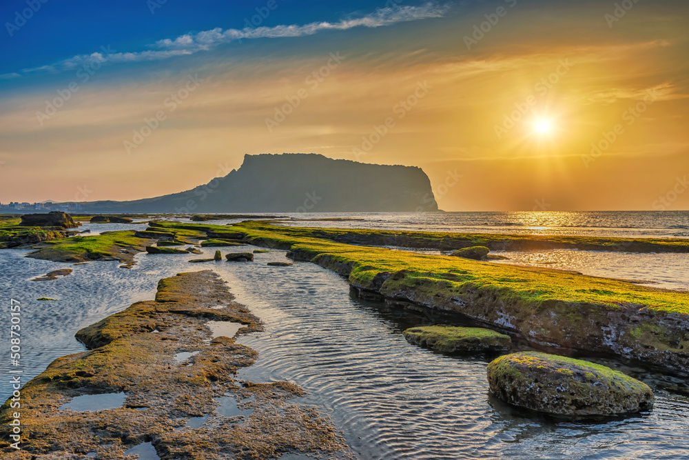 Jeju Island South Korea, Sunrise nature landscape at Jeju Do Seongsan Ilchulbong