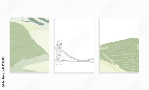 abstract doodle illustration of a set of images with bridge,hills