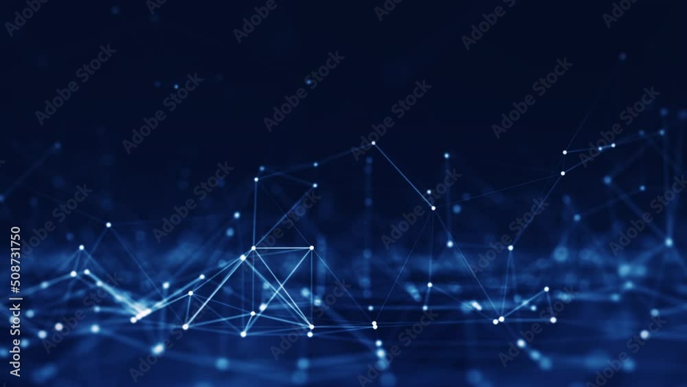 Abstract concepts of cybersecurity technology and digital data protection. Internet network connection with slow moving polygons with dark blue background. Big data.