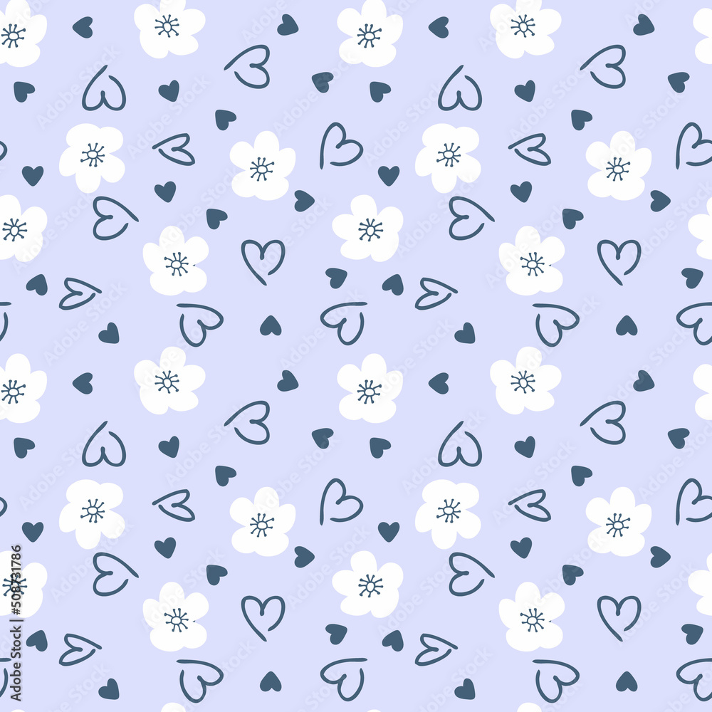 summer-simple-retro-seamless-pattern-with-flowers-and-hearts-hippie-aesthetic-print-for-fabric-paper-t-shirt-romantic-illustration-for-decor-and-design-stock-illustration-adobe-stock