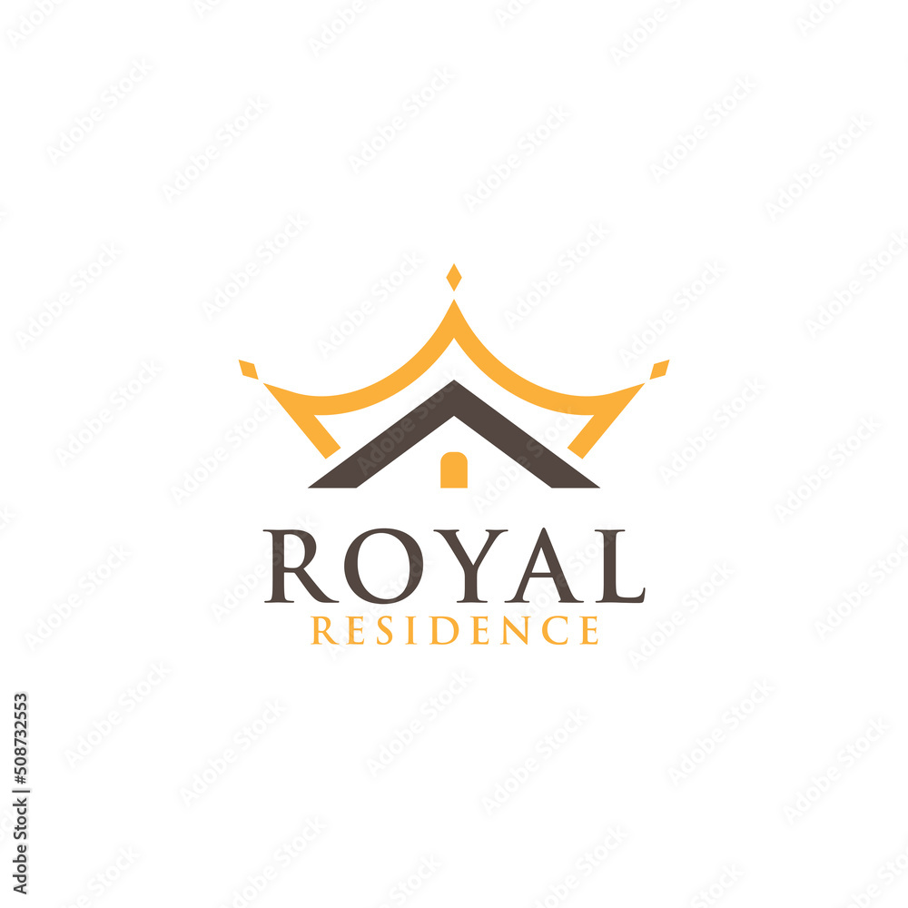 Abstract Minimalist House Combined with Luxury Gold Crown Logo Design.