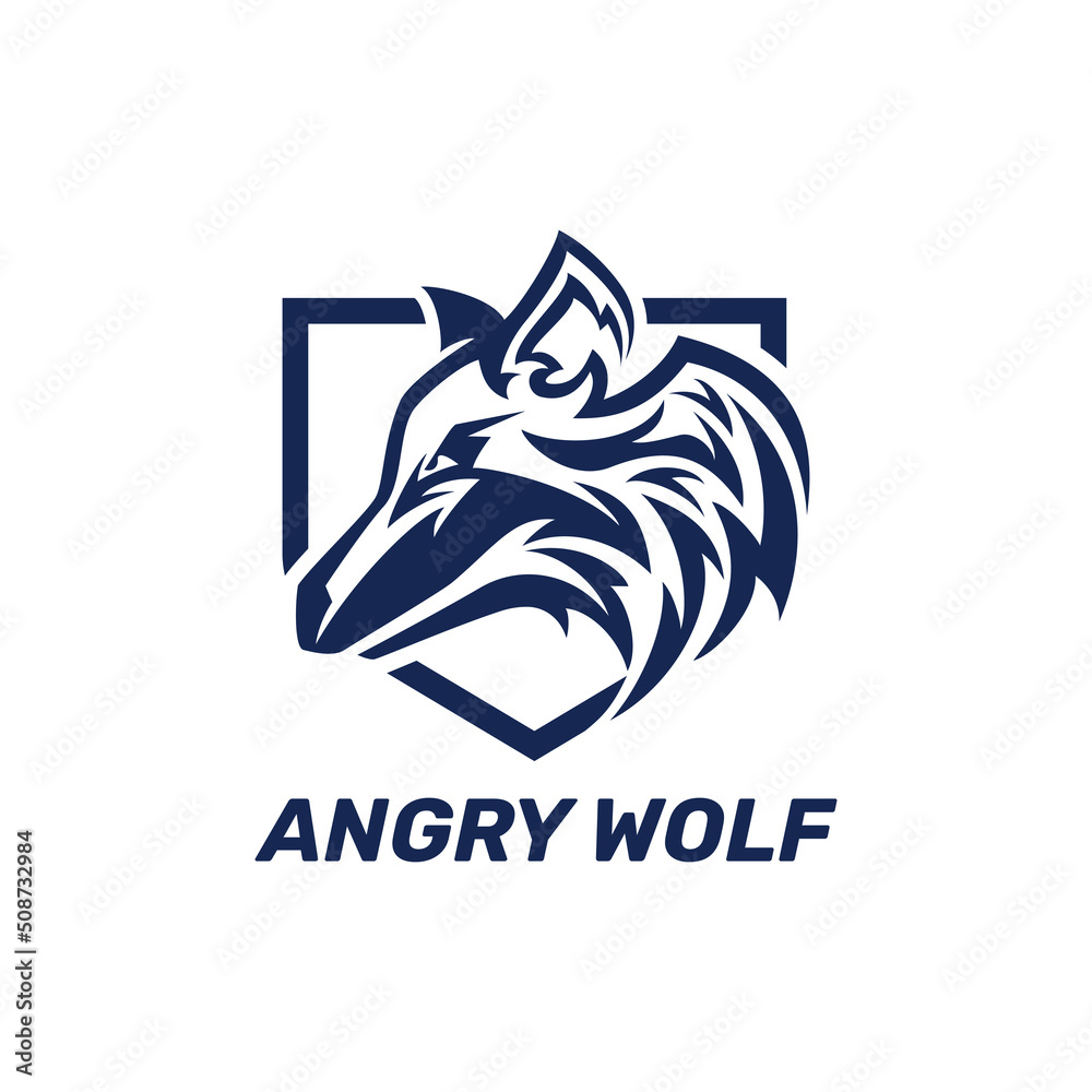 Silhouette of a Wolf in a Shield, Abstract Modern Logo Design. Silhouette of a Wolf in a Shield, Abstract Modern Logo Design.