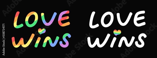 Rainbow color message  LOVE WINS  on dark background. Concept of pride month  LGBTQ  equality. Flat vector illustration.