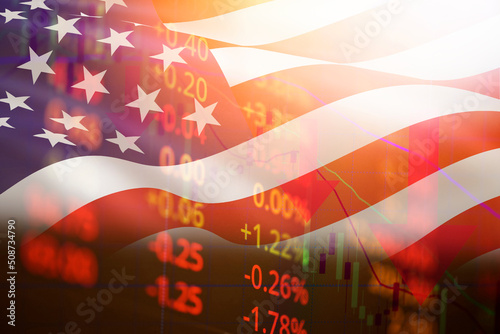 Fotobehang USA recession economy stock crash red market trade war economic world financial