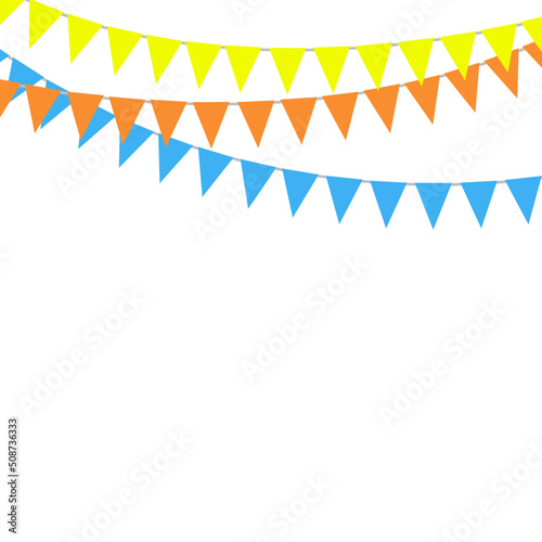 Yellow orange blue bunting flag celebration  isolated on white background. Colorful festive flags. Vector illustration. Elements for celebrate, party or festival design.