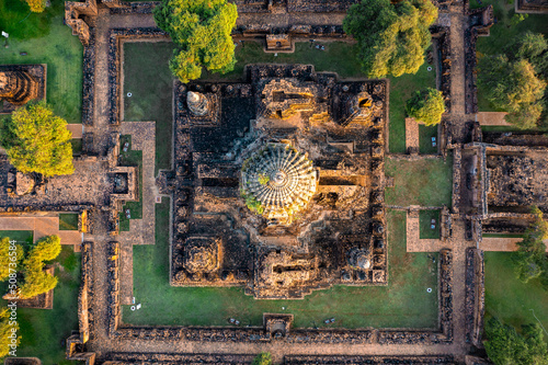 Aerial view of Wat Phra Ram ruin temple in Phra Nakhon Si Ayutthaya, Thailand photo