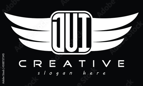 DUI Letter Wings Flying Initial wing symbol minimalist creative concept flag icon professional logo design Vector template