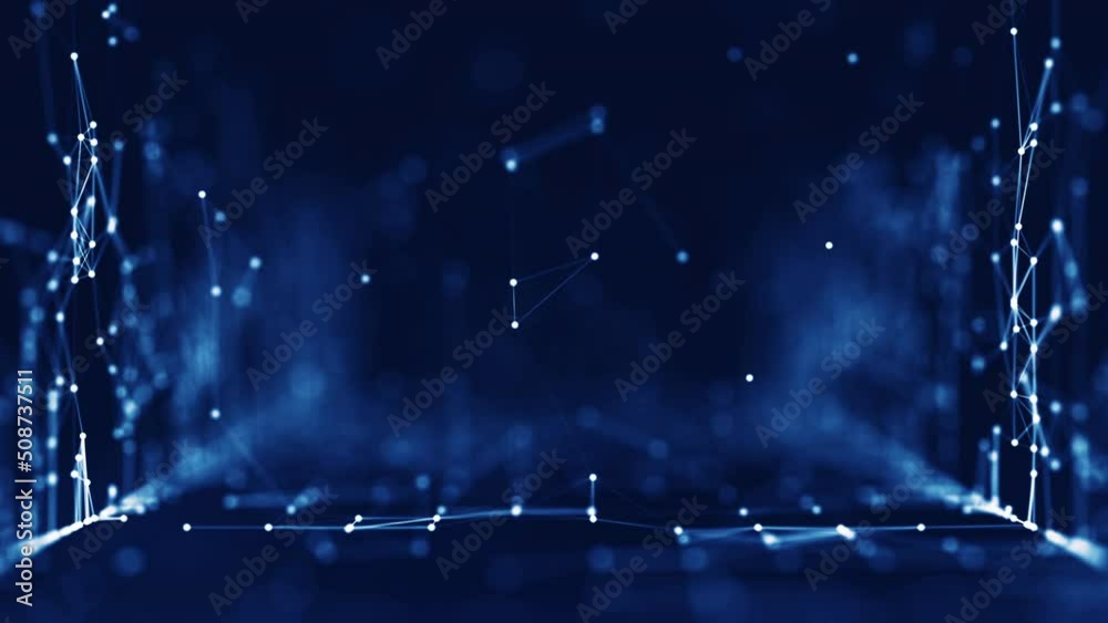 Abstract concepts of cybersecurity technology and digital data protection. Internet network connection with slow moving polygons with dark blue background. Big data.
