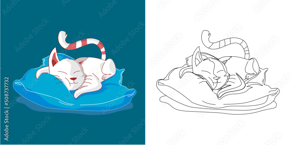 Coloring Page Outline Of cartoon cat. Coloring book for kids Stock