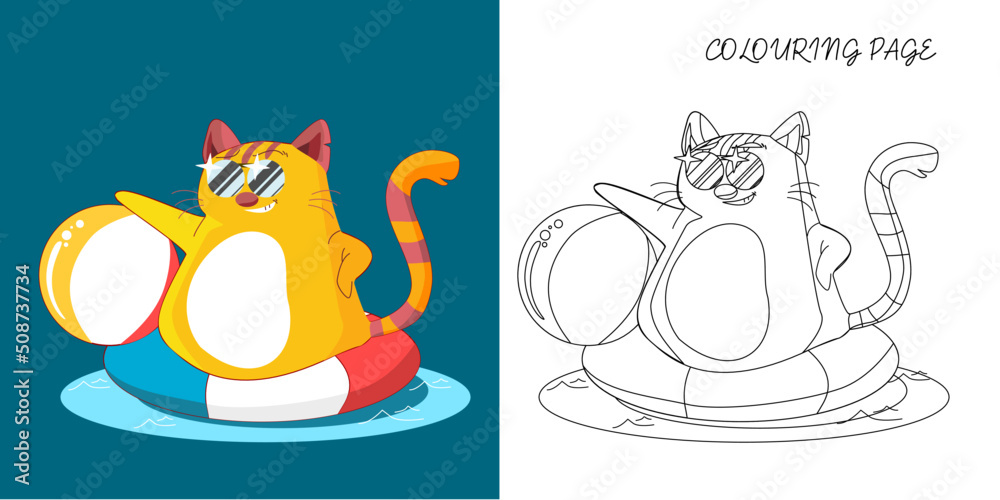 Coloring Page Outline Of cartoon cat. Coloring book for kids Stock