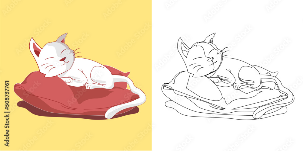 Coloring Page Outline Of cartoon cat. Coloring book for kids Stock