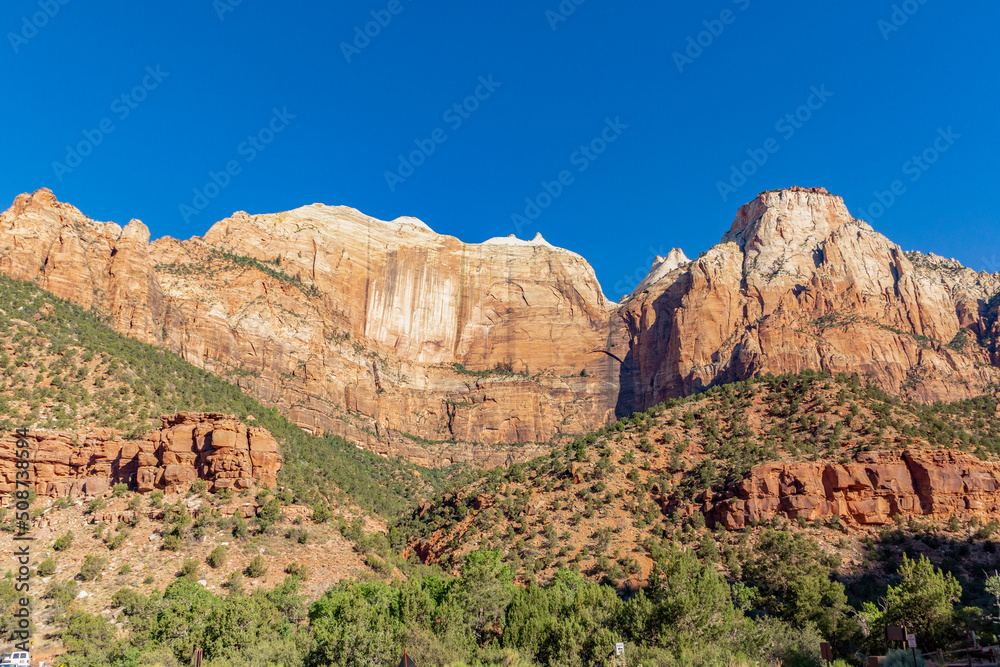 scenic mountains at Zion national Park seen from valley scenic mountains at Zion national Park seen from valley