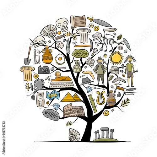 Archeology ancient history. Concept tree for your design