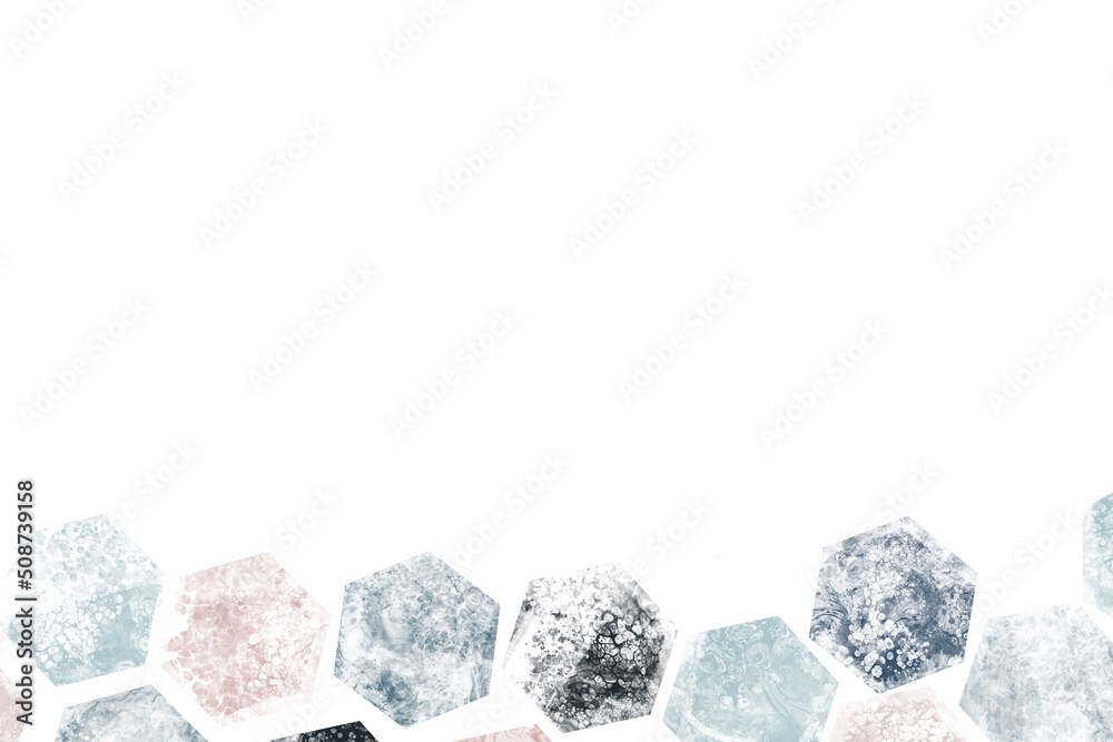 秋冬用のフルイドアート抽象テンプレート）白背景にグレーと紺色の六角形　石　アクリル　モダン　マーブル