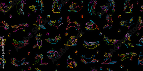 Funny Unicorns doing yoga. Seamless Pattern for your design